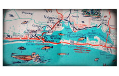 Ft. Walton Beach Destin Retro Beach Map Panoramic Print Funky throughout Map Of Florida Showing Destin
