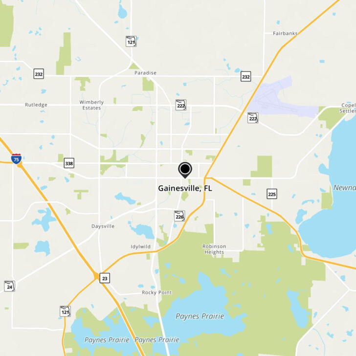 Map of Florida Showing Gainesville