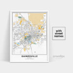 Gainesville Map Print, Street Names Gainesville Print, Printable Throughout City Map Of Gainesville Florida