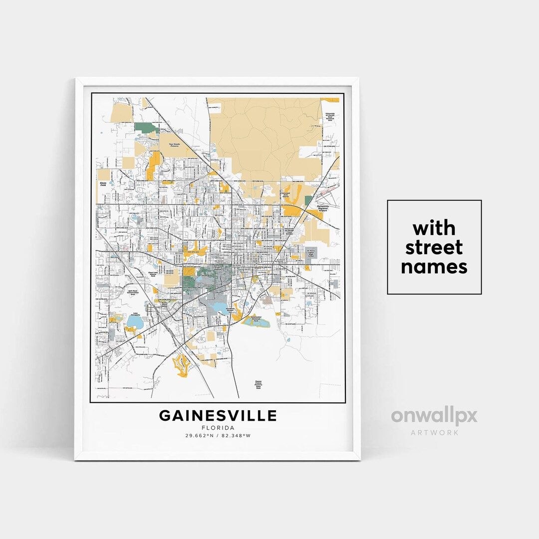 Gainesville Map Print, Street Names Gainesville Print, Printable throughout City Map of Gainesville Florida