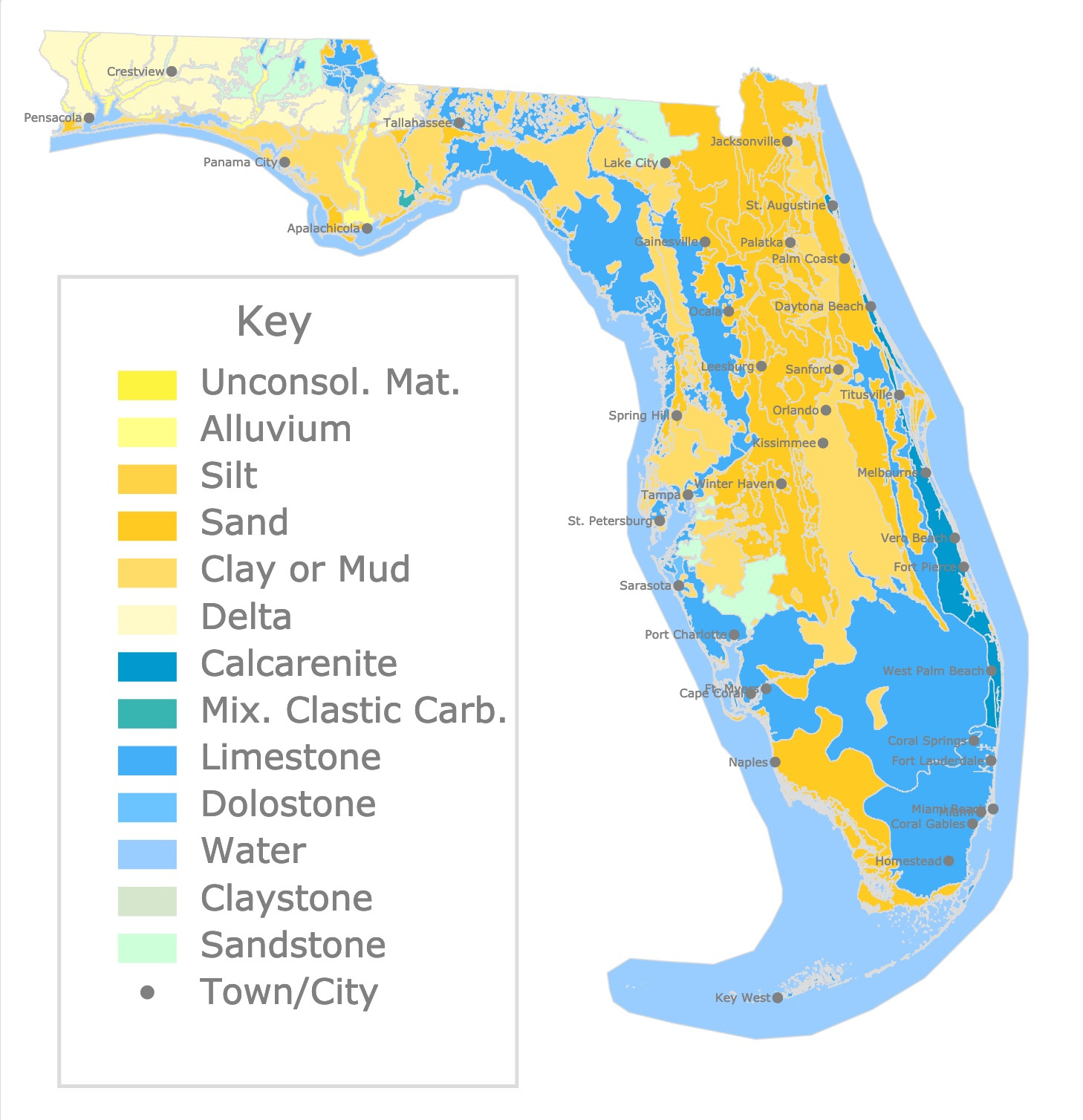 Geologic Map Of Florida inside Geologic Map of the State of Florida