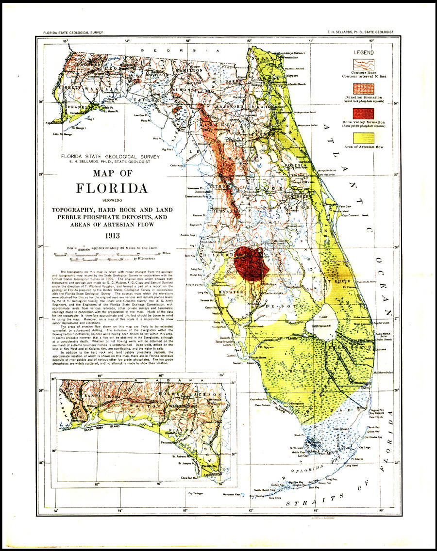 Geological Map Of Florida, 1913 inside Geologic Map of the State of Florida