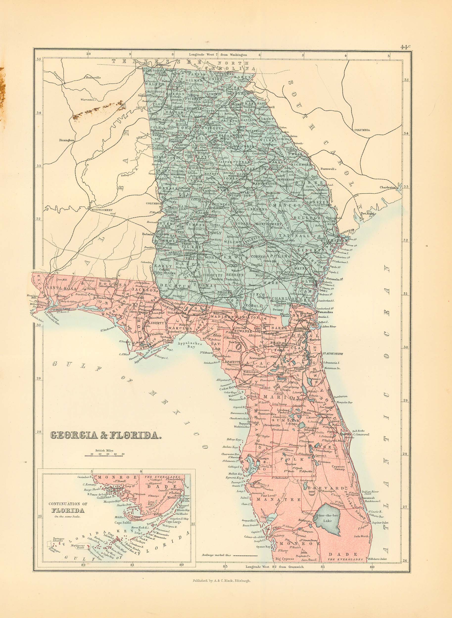 Georgia And Florida - Art Source International throughout Map Of Ga And Florida