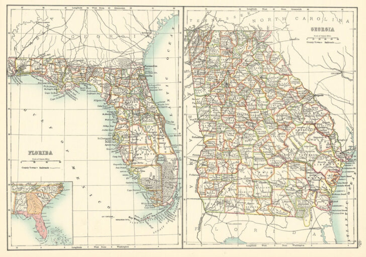 Road Map of Georgia and Florida