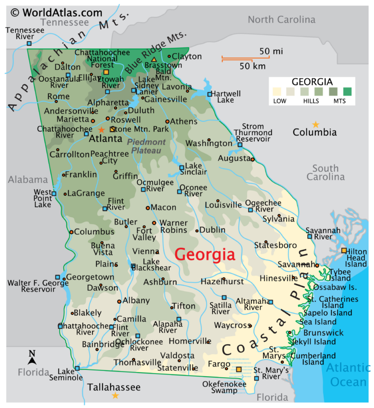 Map of Southern Georgia and Northern Florida