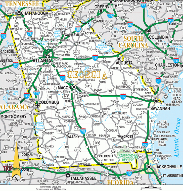 Highway Map of Georgia and Florida