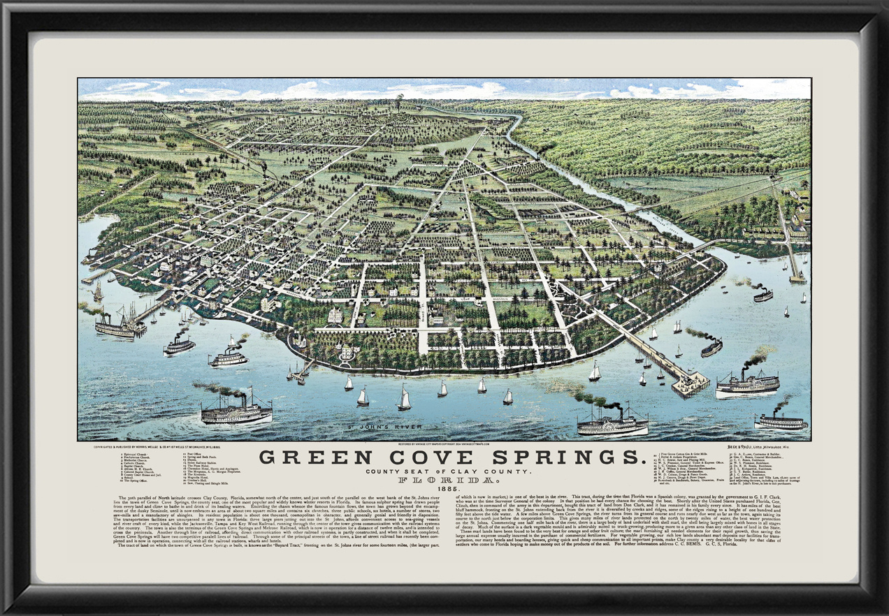 Green Cove Springs Fl 1886 (Color) Restored Map | Vintage City Maps within Map Of Green Cove Springs Florida