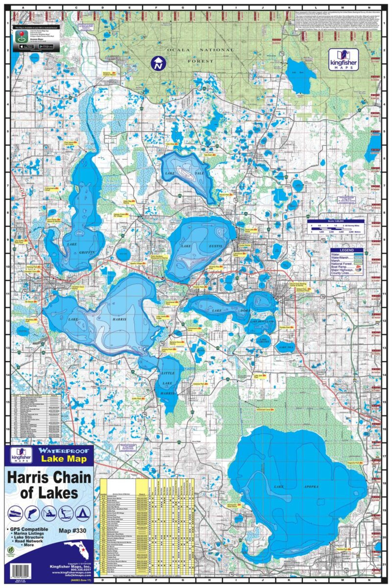 Harris Chain Of Lakes Waterproof Map #330 with Chain of Lakes Florida Map