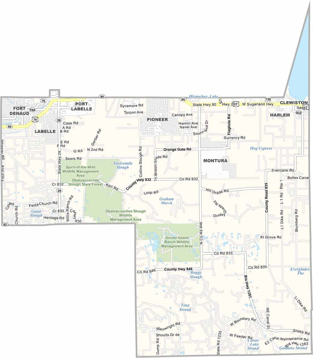 Hendry County Map, Florida - Us County Maps for Map Of Hendry County Florida