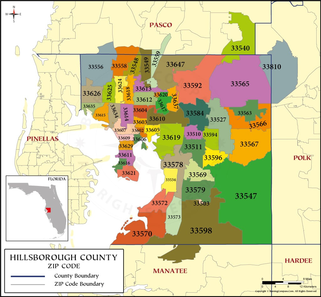 Hillsborough County Zip Code Map within County Map Of Florida With Zip Codes