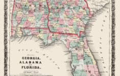 Historic State Map – Georgia Alabama Florida – Colton 1858 – 23 X throughout Map of Alabama Georgia and Florida