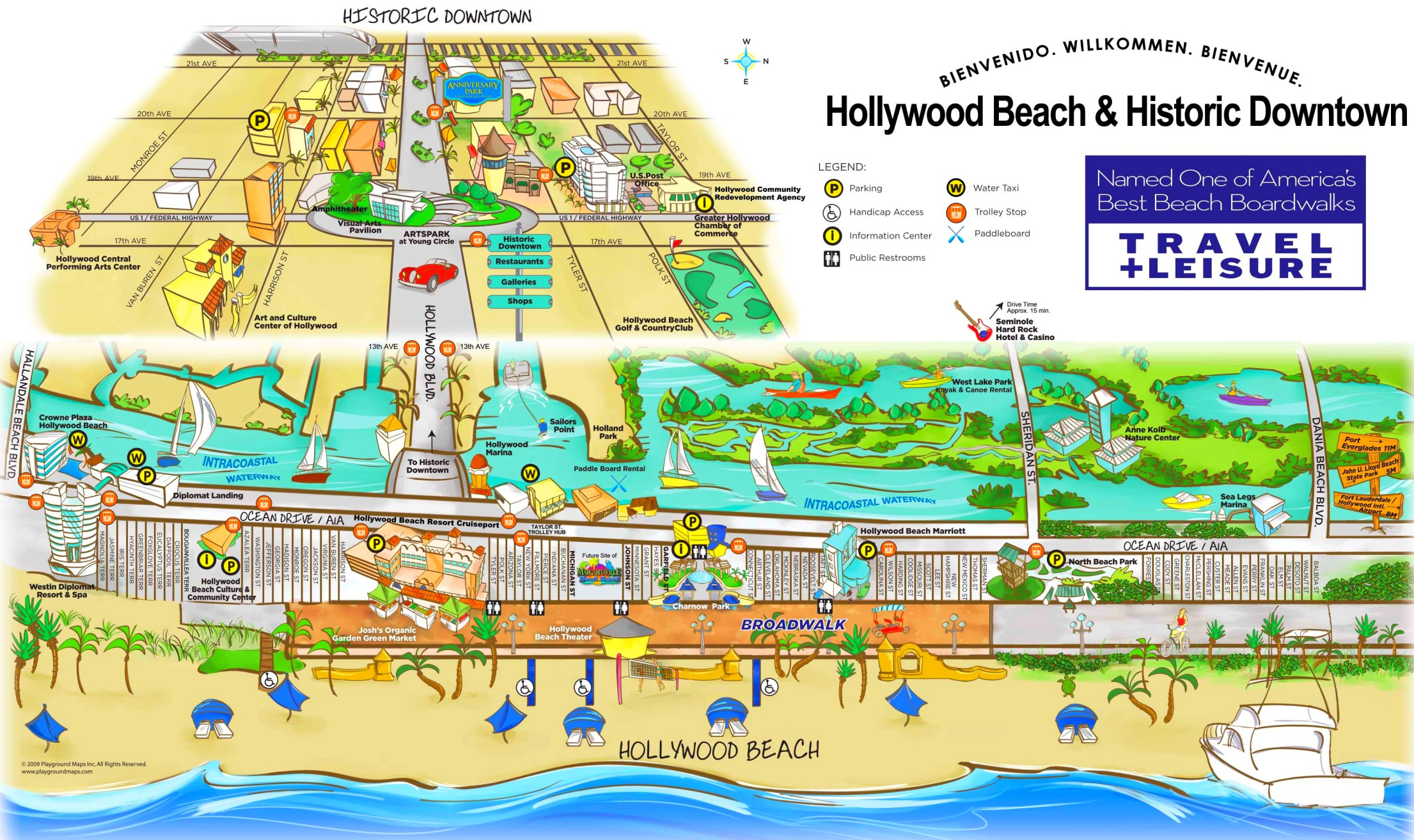 Hollywood Beach And Historic Downtown Map - Ontheworldmap within Map of Hollywood Beach Florida