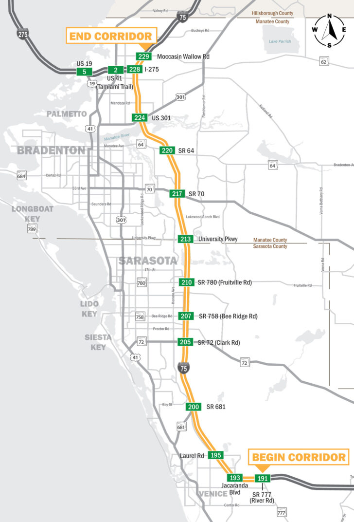Map of I 75 Florida with Exit Numbers