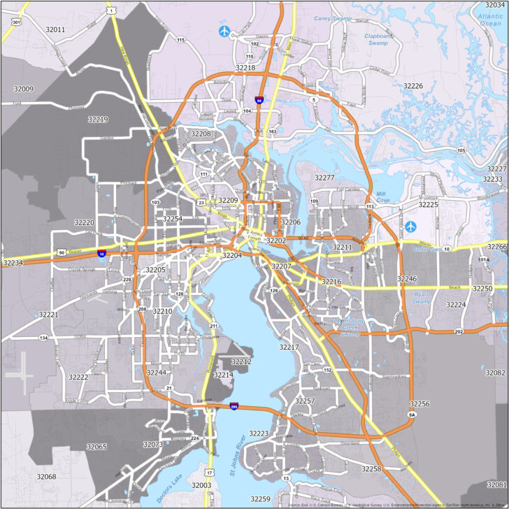 Map of Zip Codes in Jacksonville Florida
