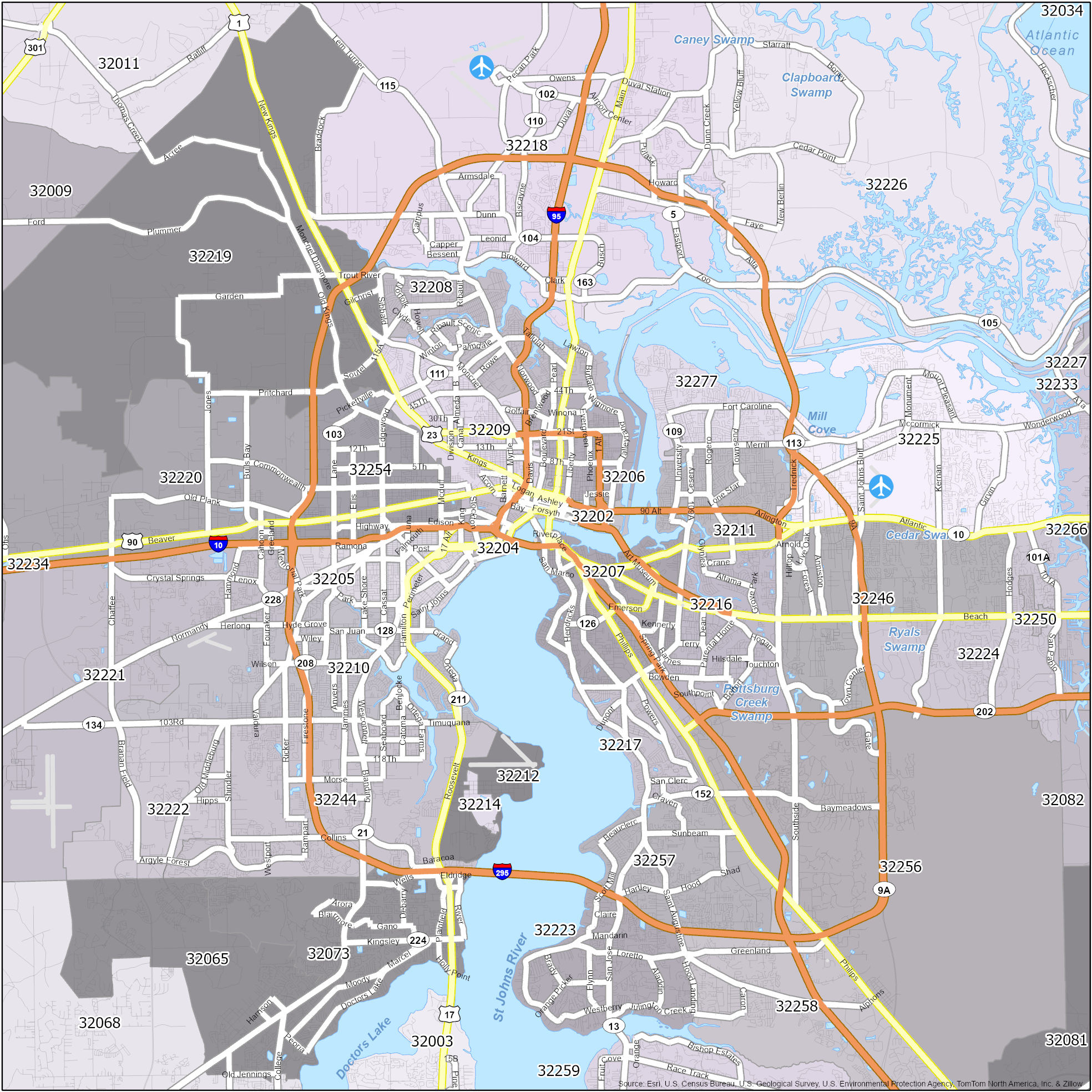 Jacksonville Zip Code Map - Gis Geography regarding Map of Zip Codes in Jacksonville Florida