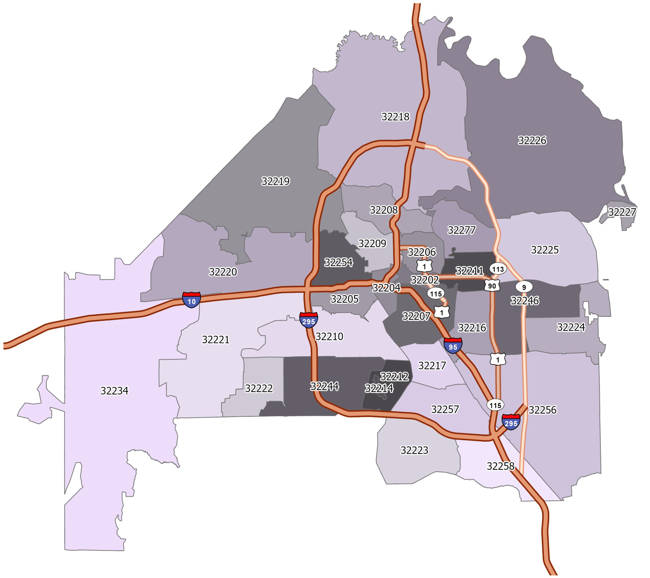 Jacksonville Zip Code Map - Gis Geography with Map Of Zip Codes In Jacksonville Florida
