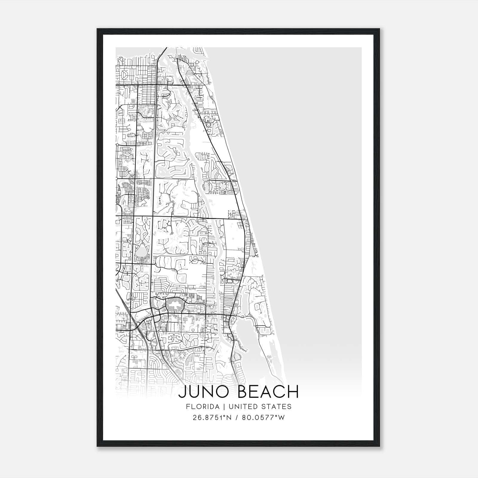 Juno Beach Florida Map Poster, Modern Home Decor Wall Art Print - Custom Maps &amp;amp; Posters throughout Map Of Juno Beach Florida