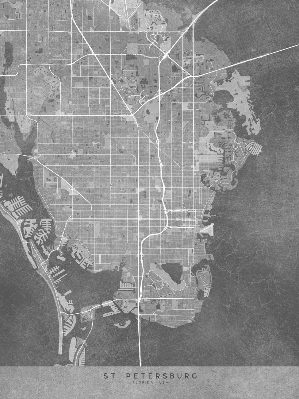 Karte Map Of St. Petersburg (Fl, Usa) In Grey Vintage Style in Map Of St Pete Florida