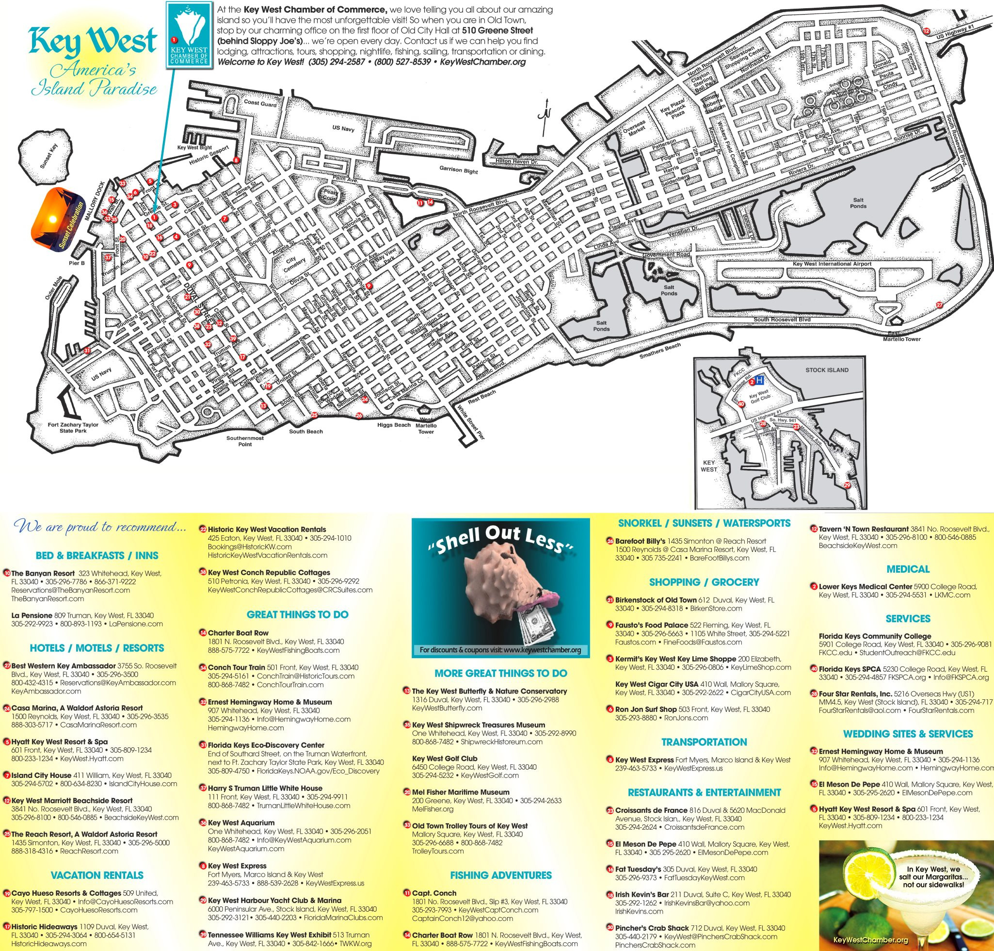 Key West Hotels And Sightseeings Map - Ontheworldmap with Map of Key West Florida Hotels