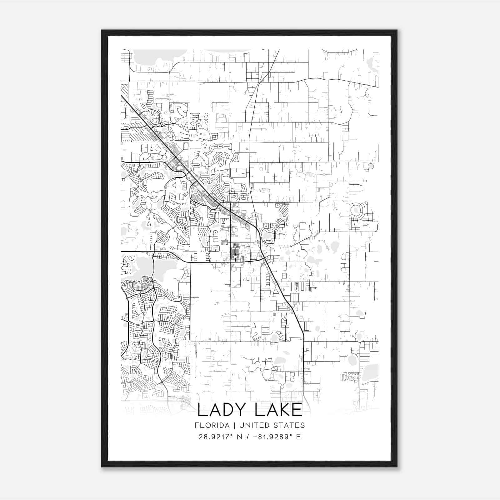 Lady Lake Florida Map Poster, Modern Home Decor Wall Art Print - Custom Maps &amp;amp; Posters in Map of Lady Lake Florida