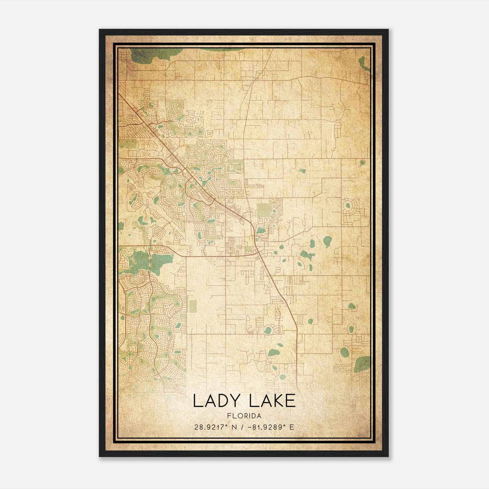 Lady Lake Florida Map Poster, Modern Home Decor Wall Art Print regarding Map Of Lady Lake Florida