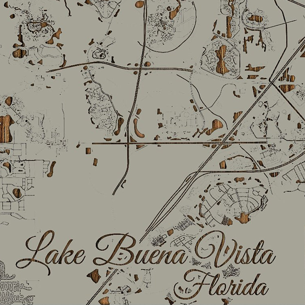 Lake Buena Vista, Fl Wooden Street Map | Burnt Laser-Cut Wall Map regarding Map Of Buena Vista Florida