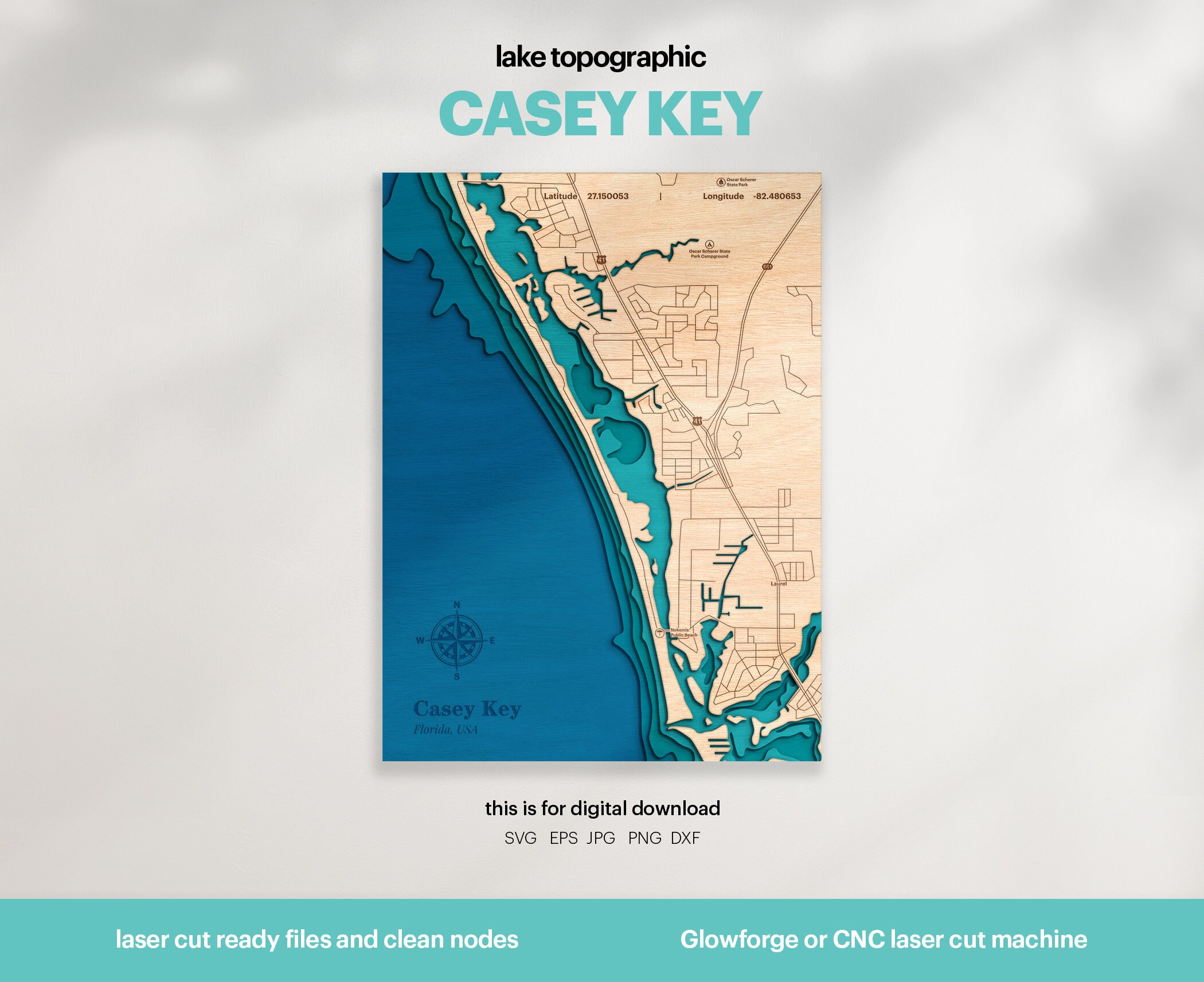 Lake House Decor, Casey Key Map Svg, Wood Wall Decor Gift within Map Of Casey Key Florida