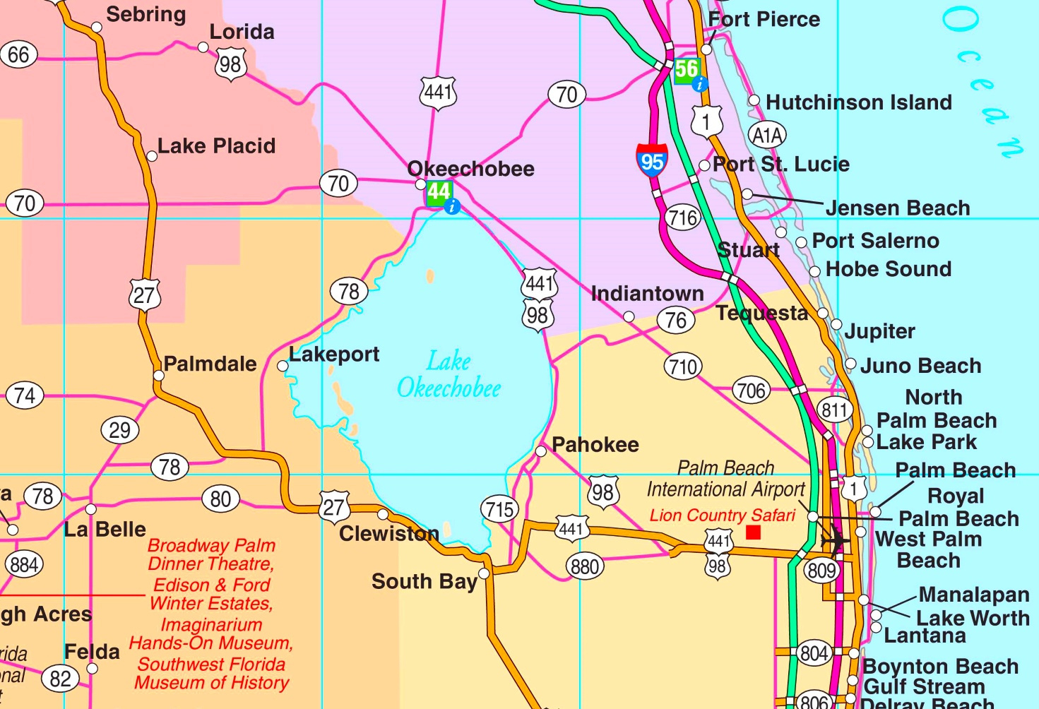 Lake Okeechobee Road Map - Ontheworldmap within Map Of Lake Okeechobee Florida