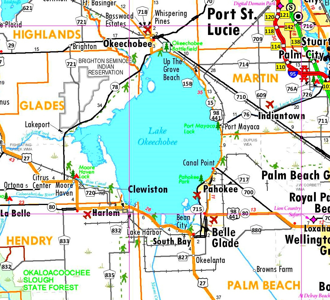 Lake Okeechobee Tourist Map - Ontheworldmap for Map Of Florida Lake Okeechobee