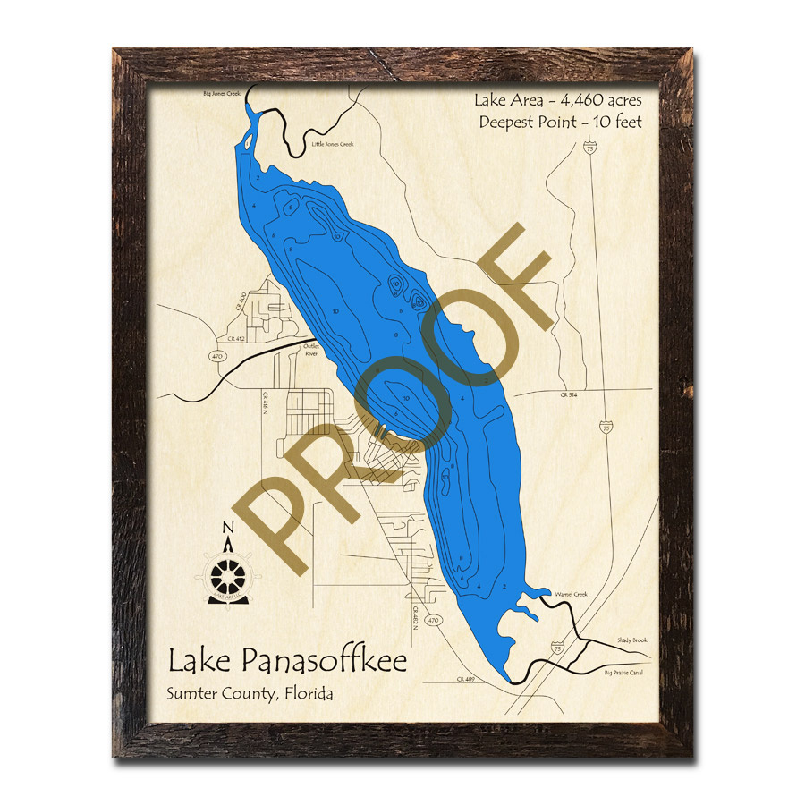 Lake Panasoffkee, Fl Wood Map | 3D Topographic Wood Chart with Map Of Lake Panasoffkee Florida