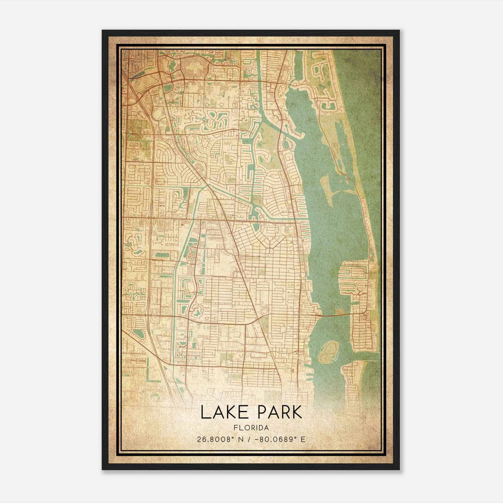 Lake Park Florida Map Poster, Modern Home Decor Wall Art Print pertaining to Map of Lake Park Florida