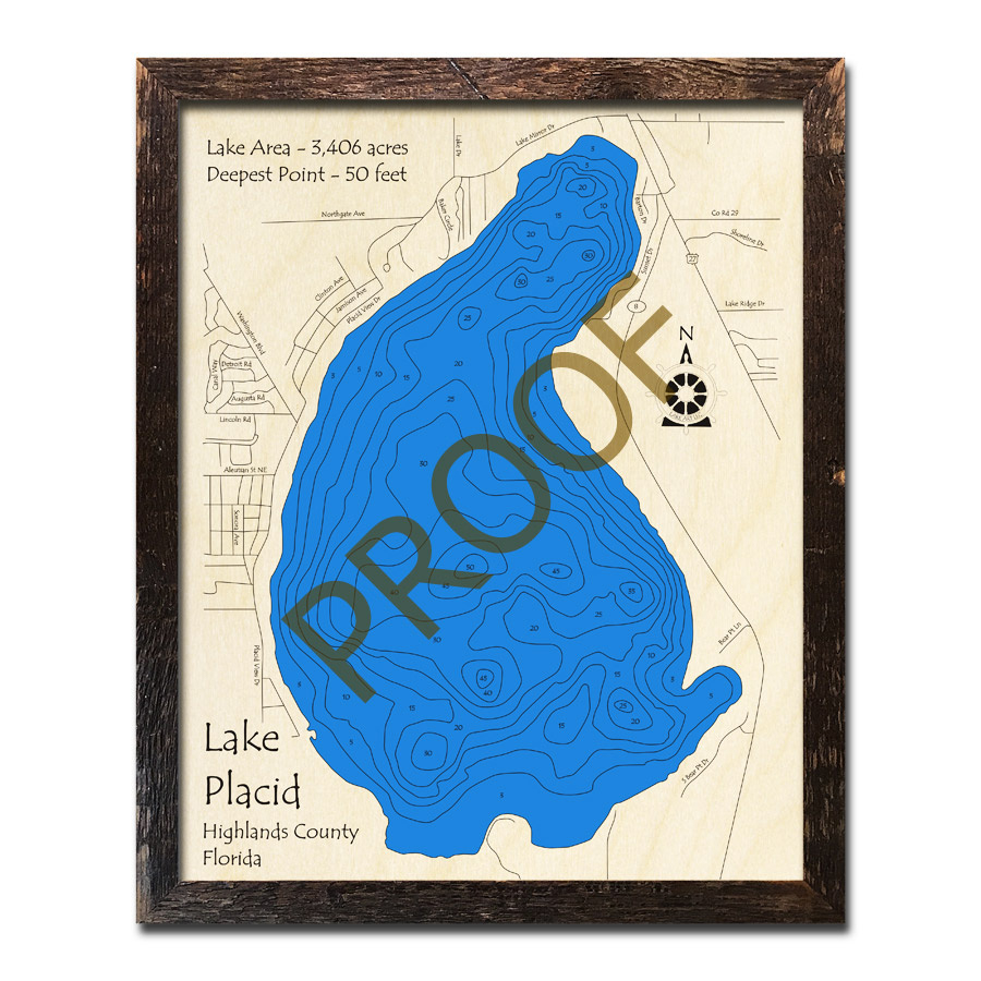 Lake Placid, Fl Wood Map | 3D Topographic Wood Chart intended for Map of Florida Lake Placid