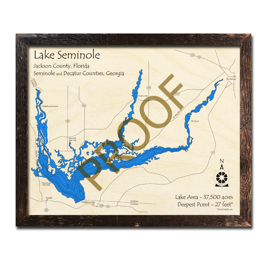 Lake Seminole (Ga/Fl) 3D Wood Map, Nautical Wood Chart inside Map of Lake Seminole Florida