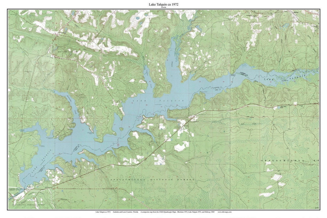 Lake Talquin 1972 - Old Topographic Map Usgs Custom Composite intended for Map of Lake Talquin Florida