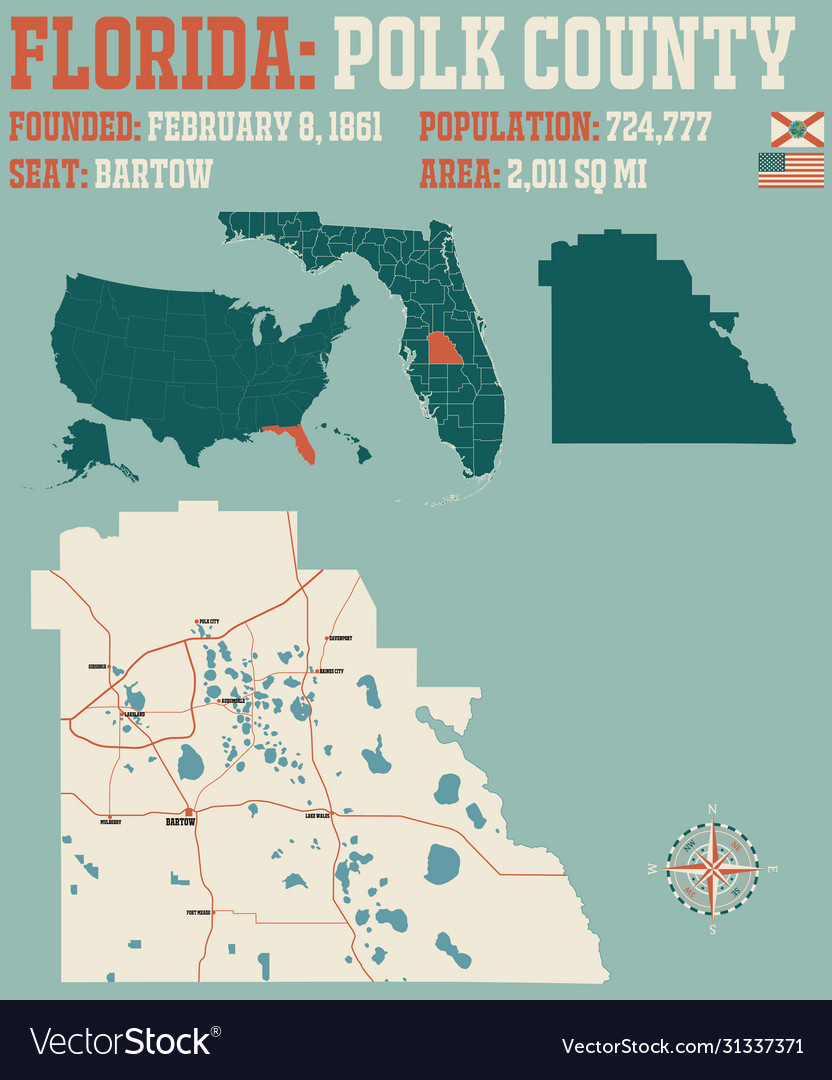 Landkarte Polk County In Florida Lizenzfreies Vektorbild with Map Of Polk City Florida