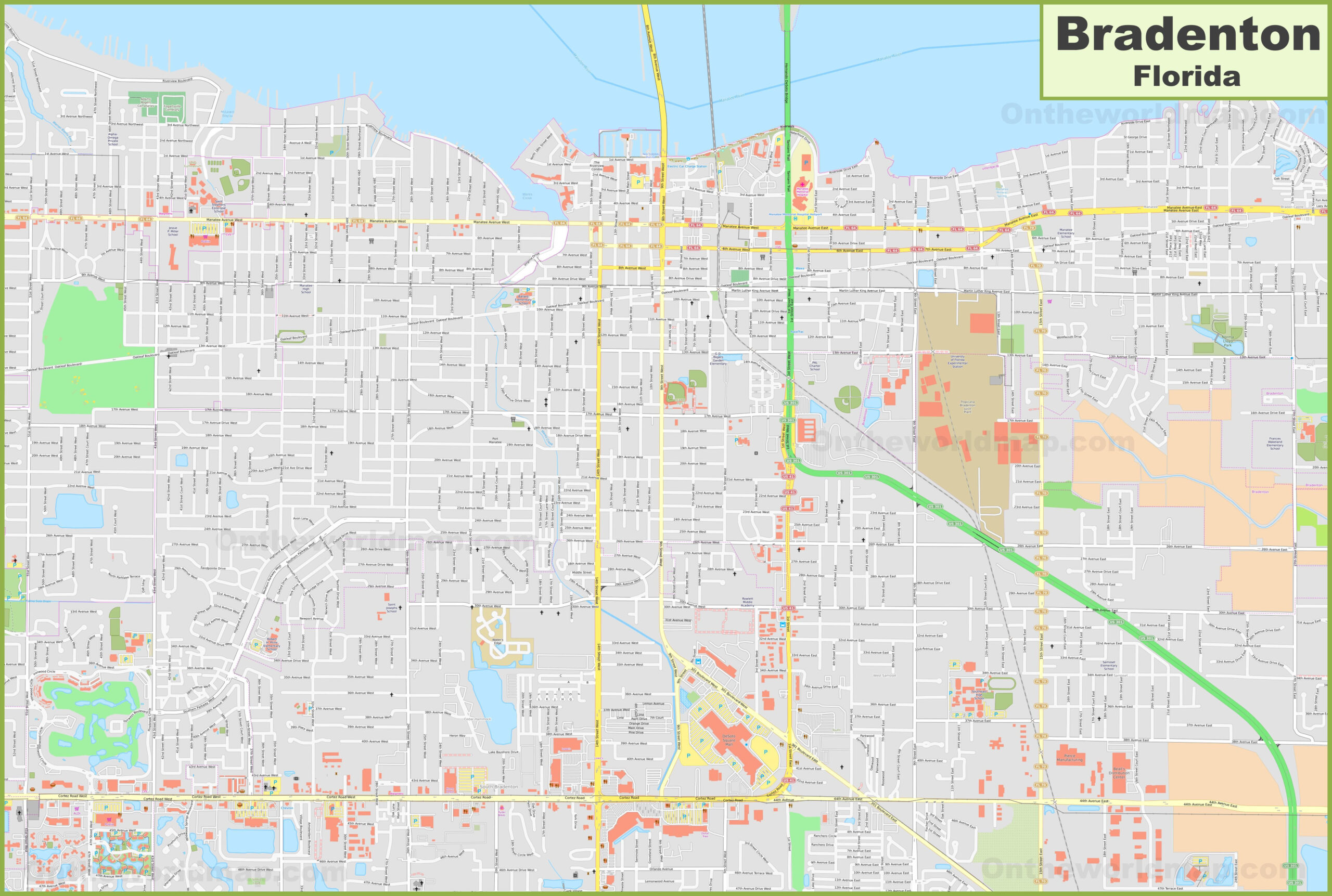 Large Detailed Map Of Bradenton - Ontheworldmap inside City Map of Bradenton Florida