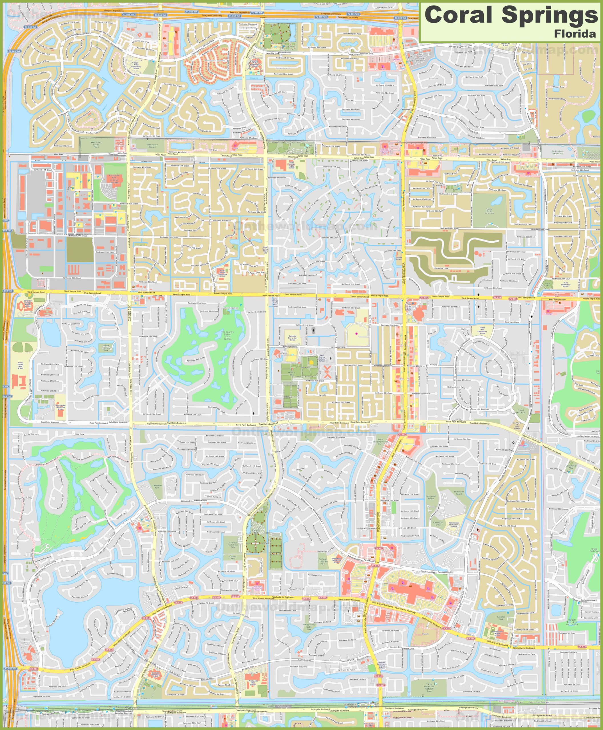 Large Detailed Map Of Coral Springs - Ontheworldmap regarding Map of Florida Coral Springs