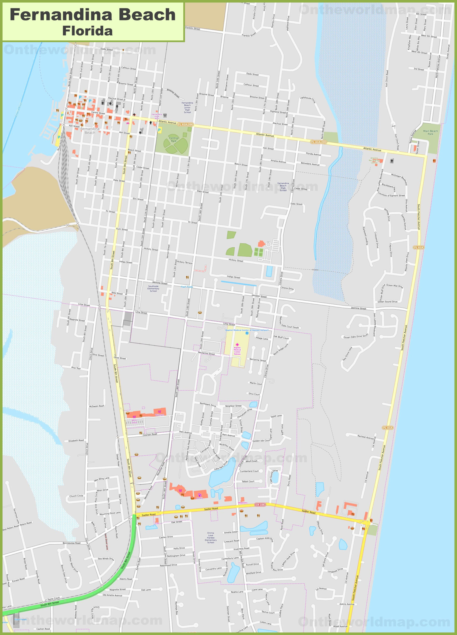 Large Detailed Map Of Fernandina Beach - Ontheworldmap throughout Map of Fernandina Beach Florida