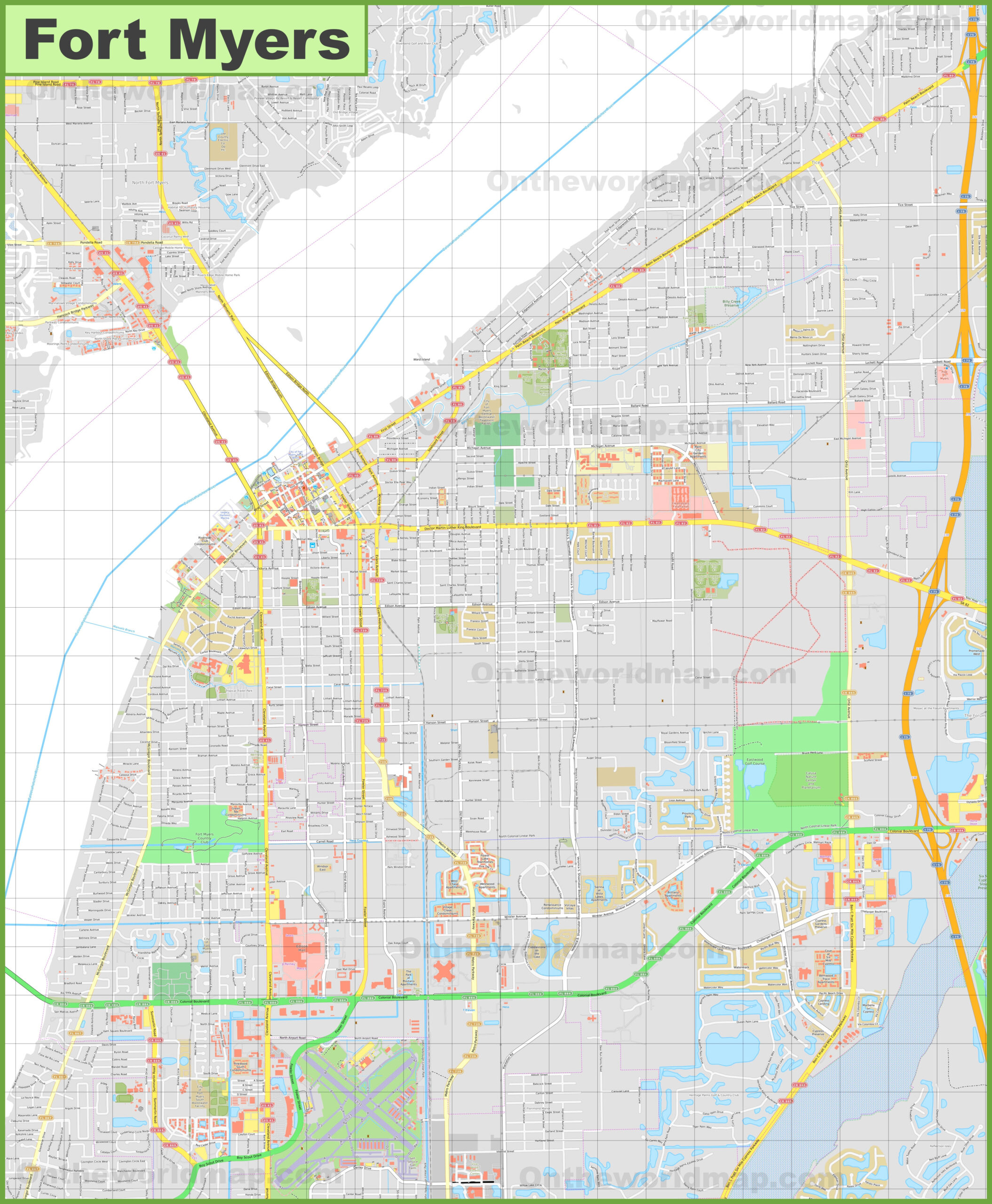 Large Detailed Map Of Fort Myers - Ontheworldmap in Street Map Of Fort Myers Florida