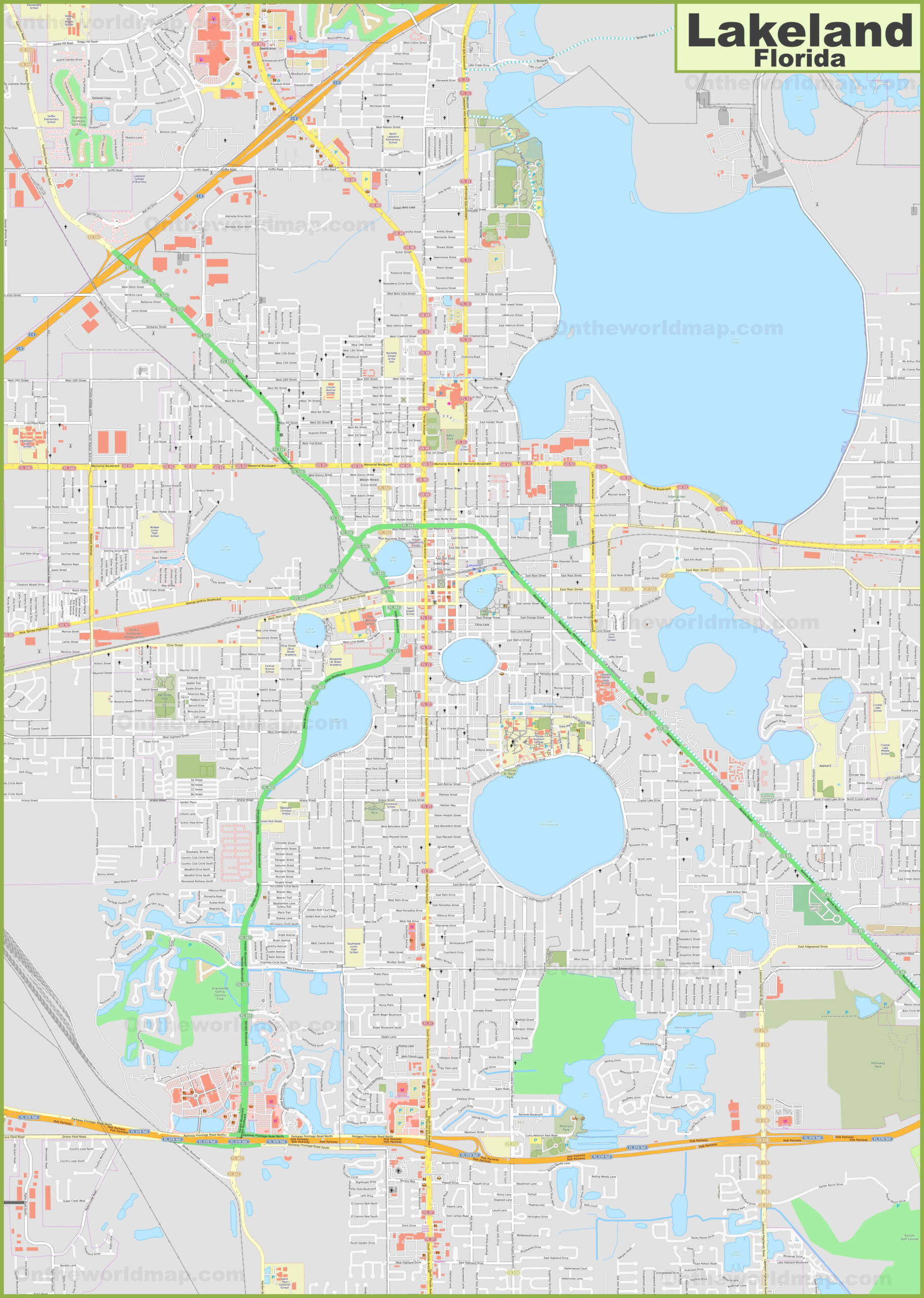 Large Detailed Map Of Lakeland - Ontheworldmap intended for City Map of Lakeland Florida