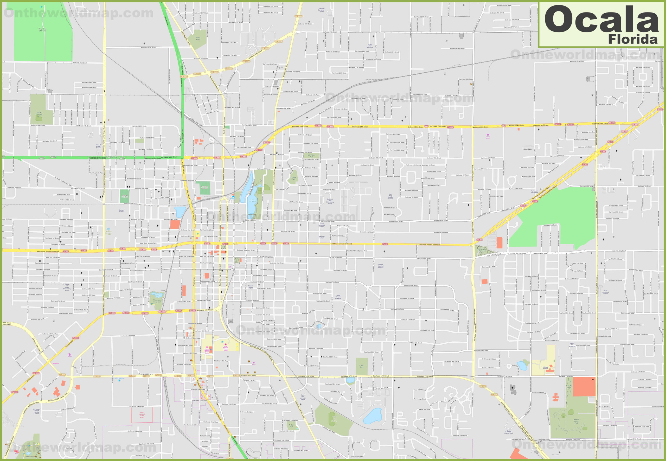 Large Detailed Map Of Ocala - Ontheworldmap regarding Street Map Of Ocala Florida