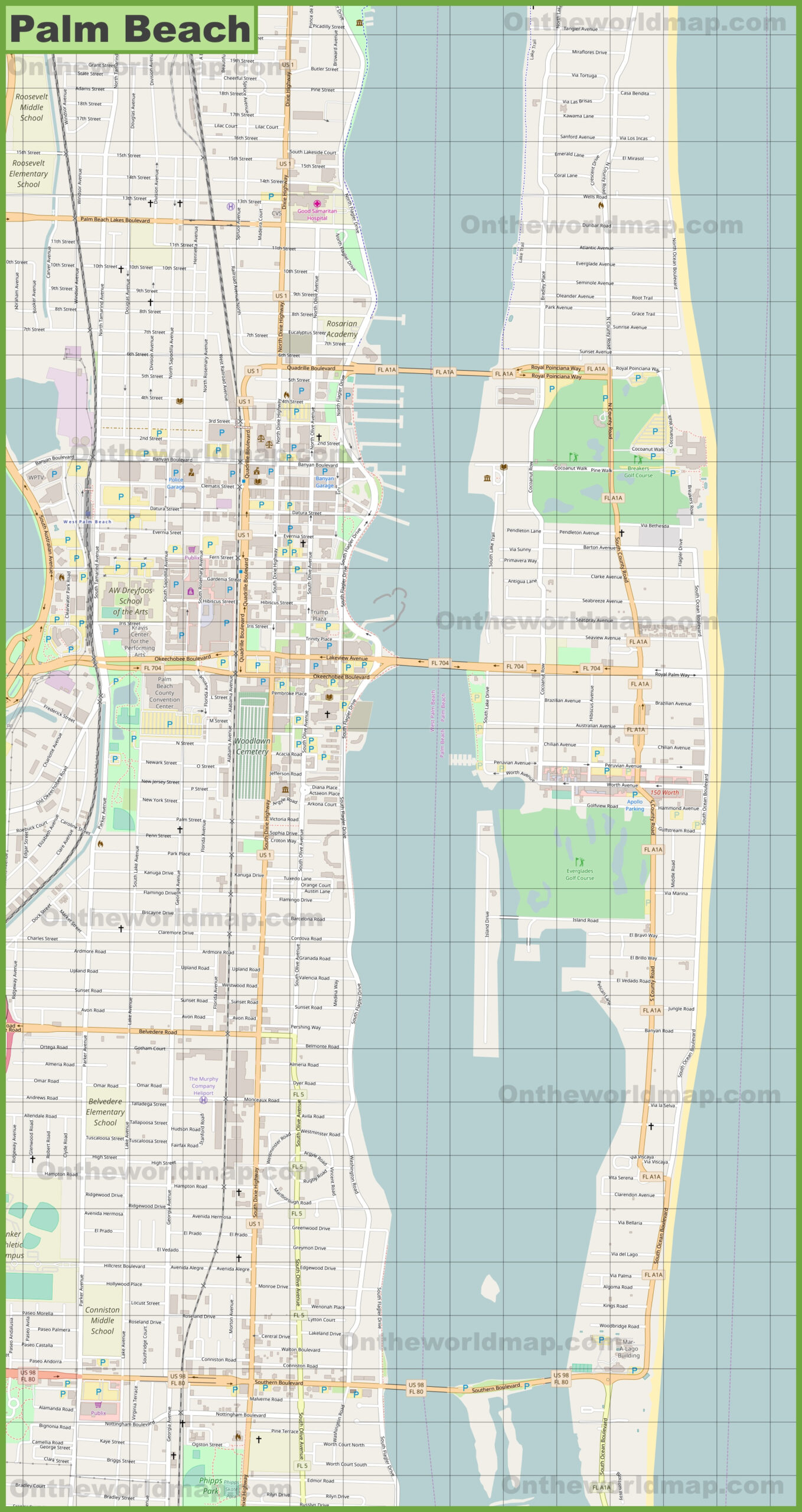 Large Detailed Map Of Palm Beach - Ontheworldmap with regard to Map Of Palm Beach Island Florida