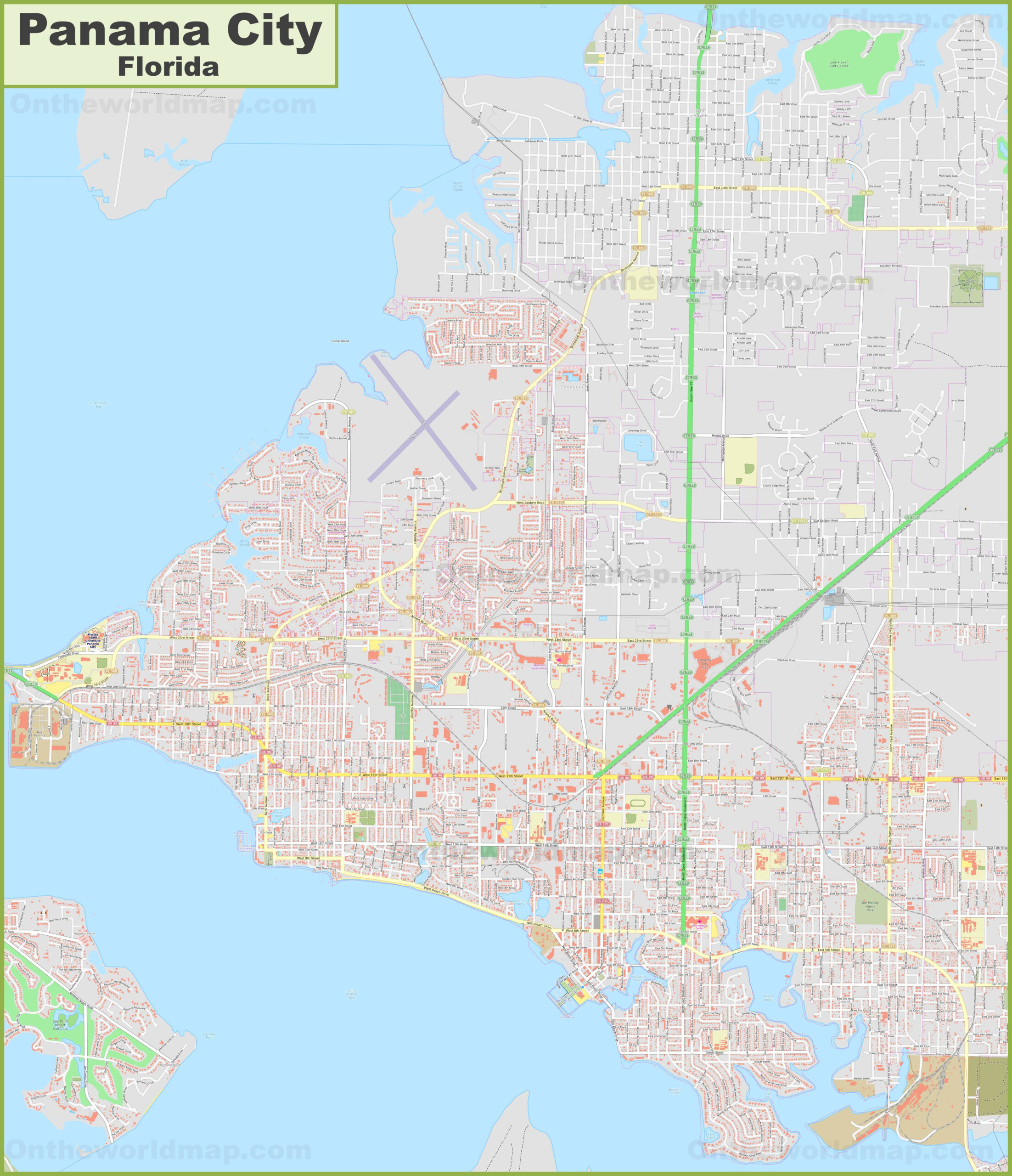 Large Detailed Map Of Panama City (Florida) - Ontheworldmap within City Map of Panama City Florida
