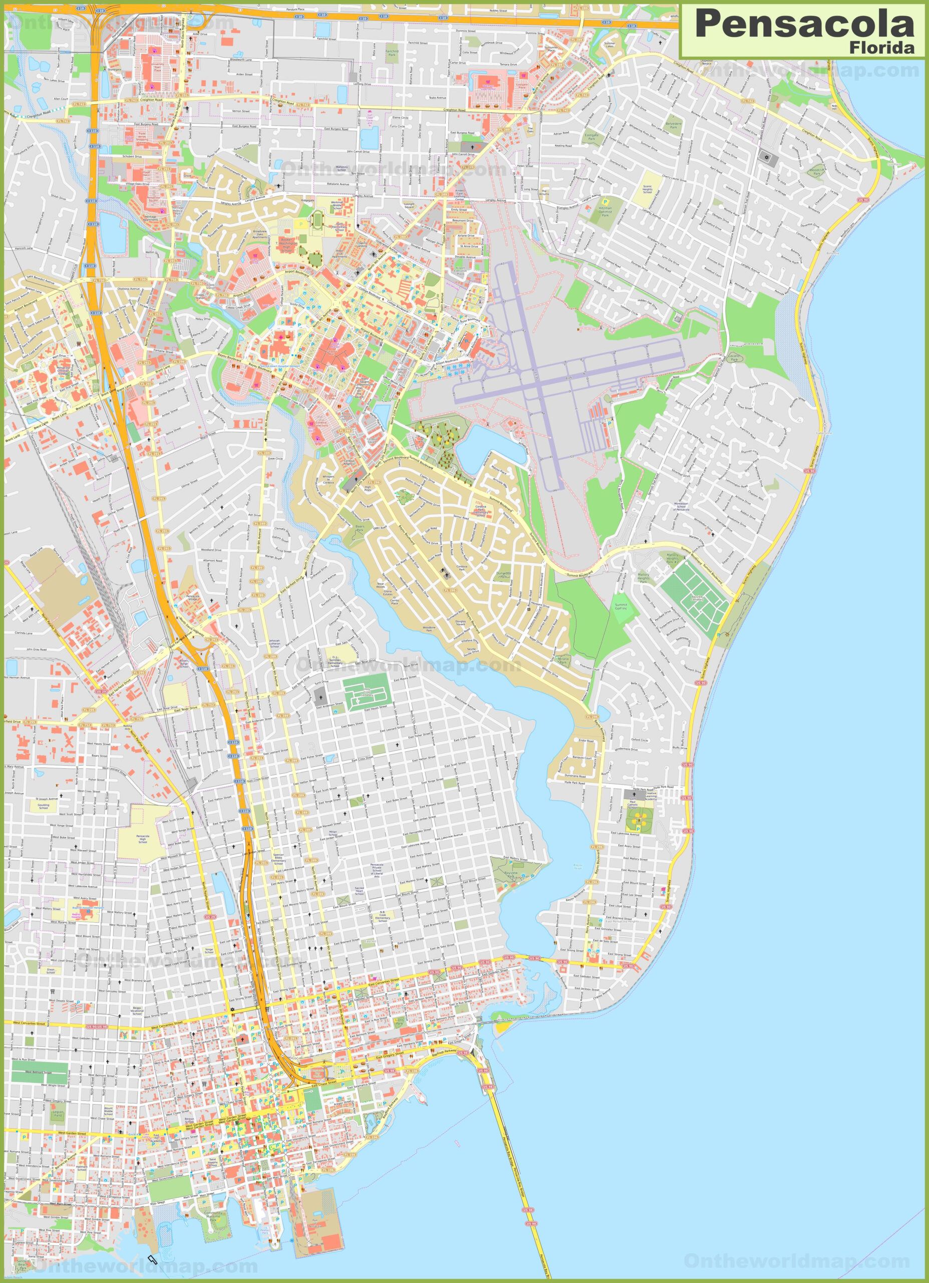Large Detailed Map Of Pensacola - Ontheworldmap inside Detailed Map Of Pensacola Florida