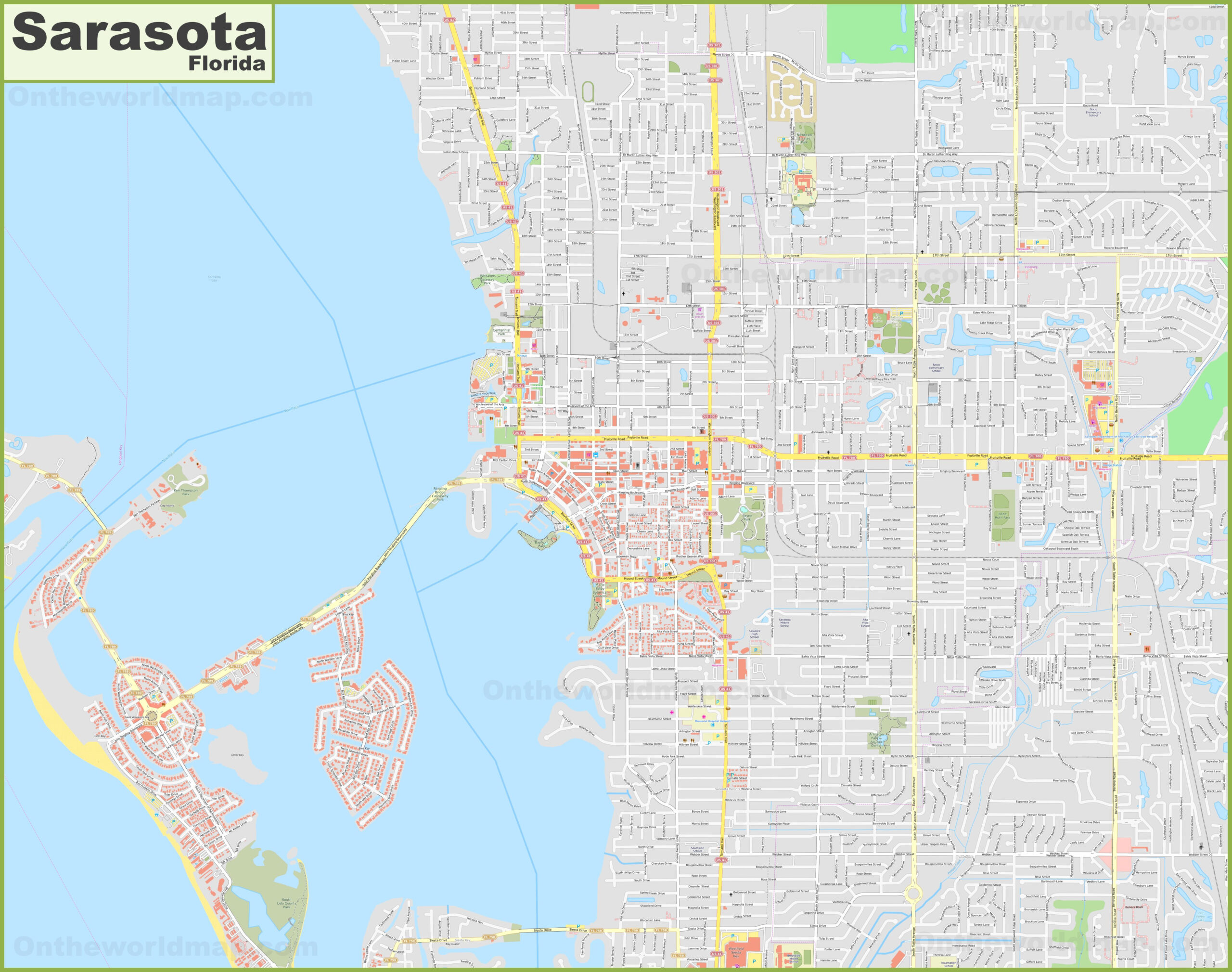 Large Detailed Map Of Sarasota - Ontheworldmap in City Map of Sarasota Florida