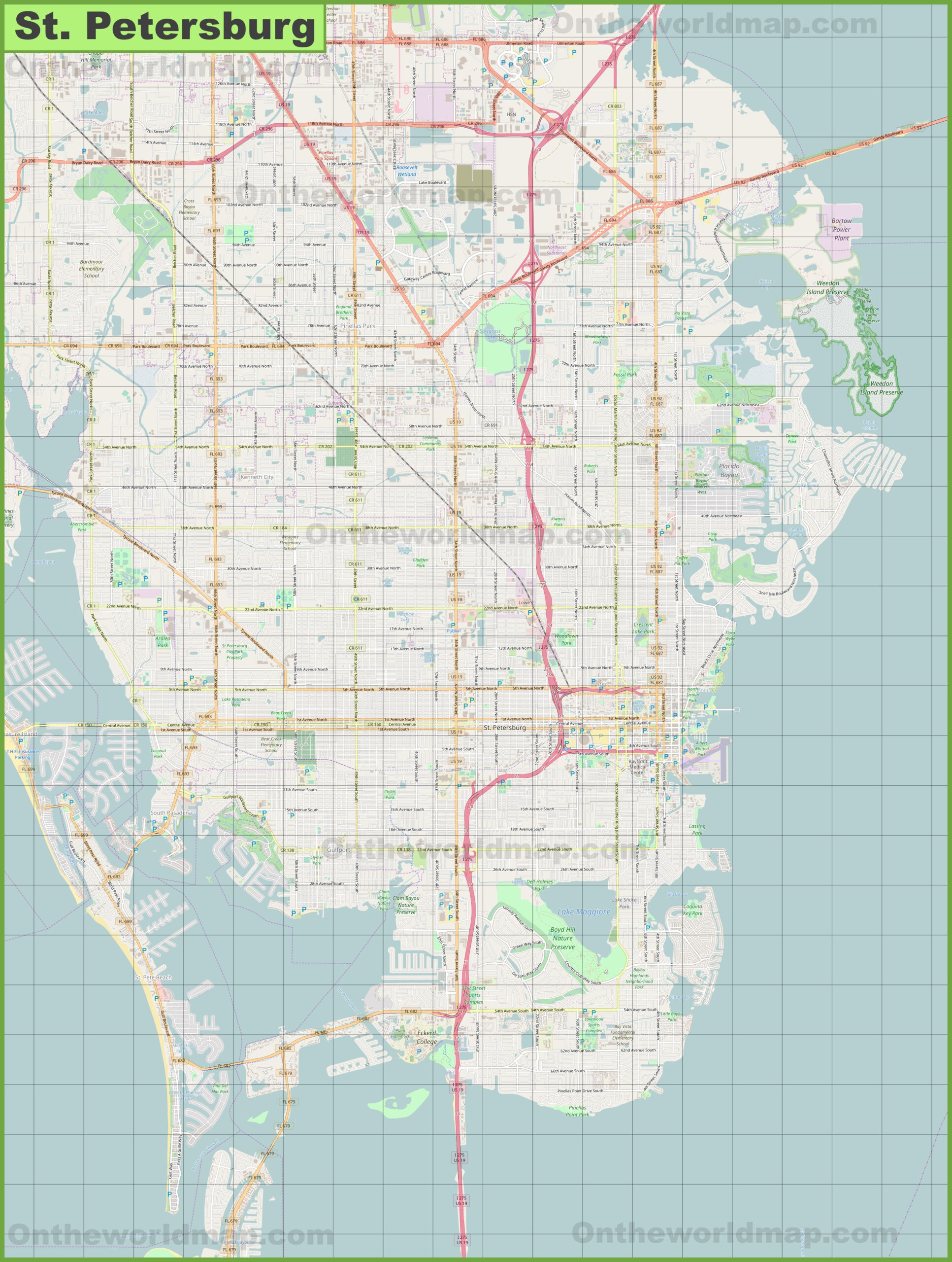 Large Detailed Map Of St. Petersburg - Ontheworldmap with Street Map of St Petersburg Florida