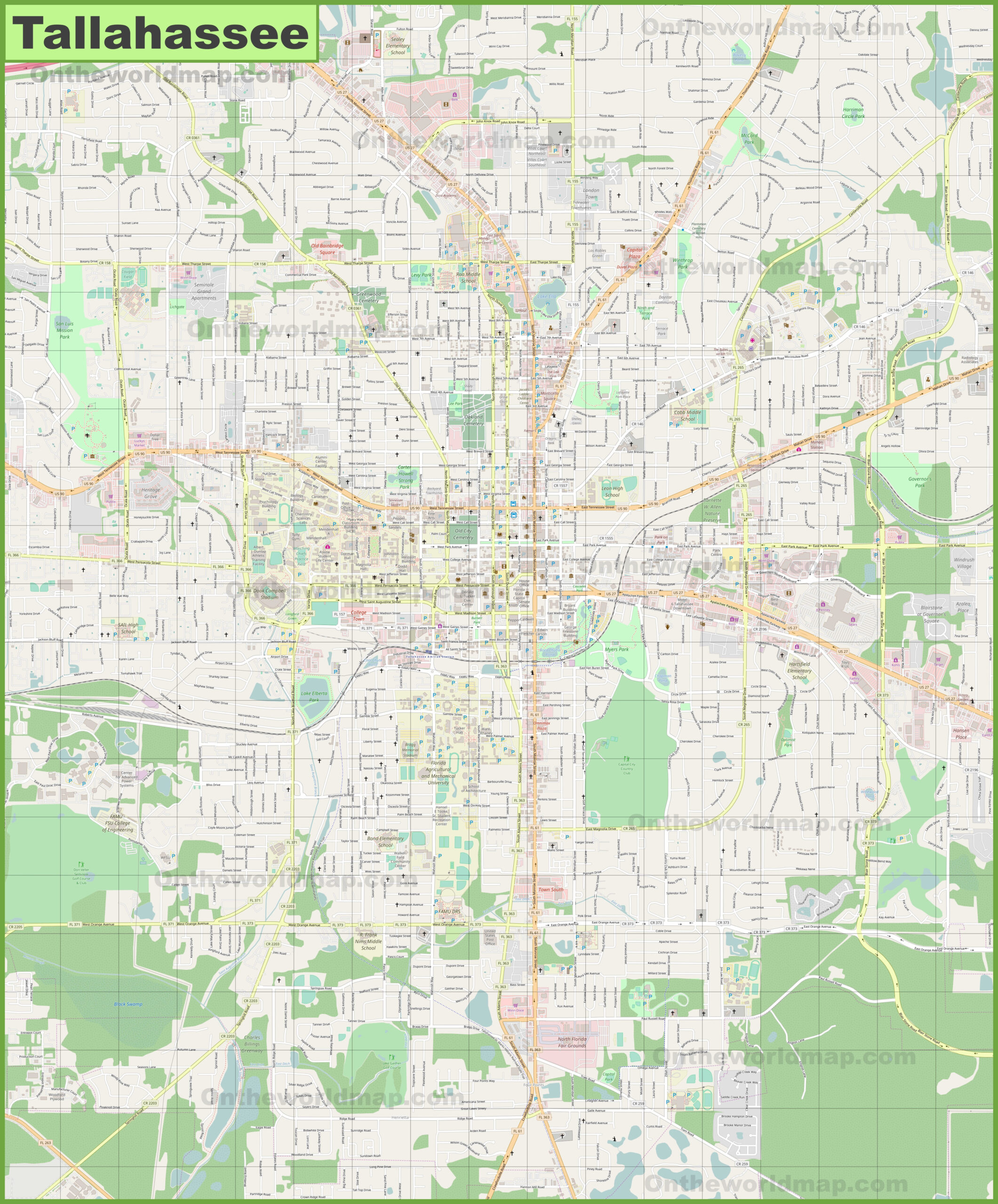Large Detailed Map Of Tallahassee - Ontheworldmap with regard to City Map of Tallahassee Florida