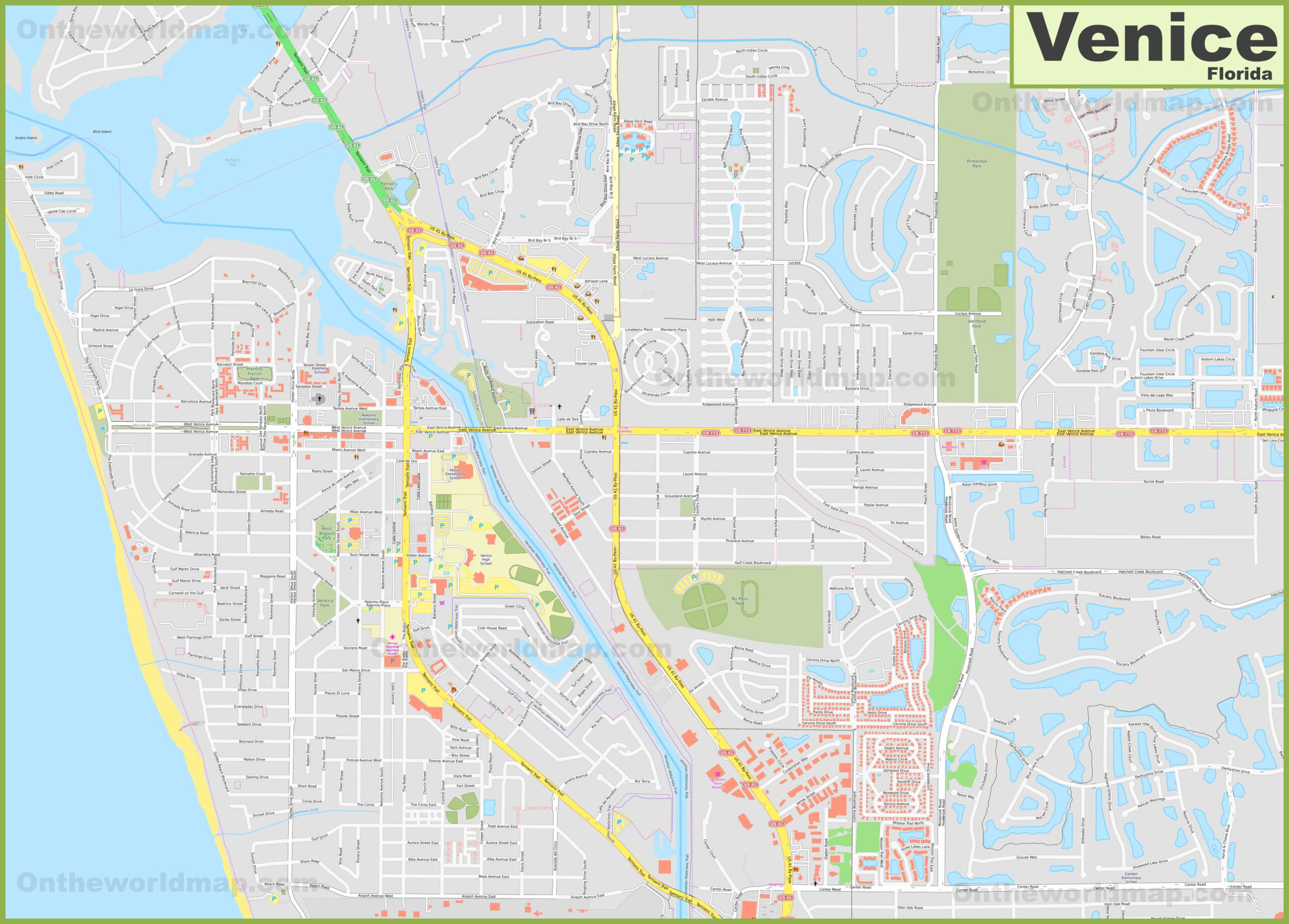 Large Detailed Map Of Venice (Florida) - Ontheworldmap in City of Venice Florida Map