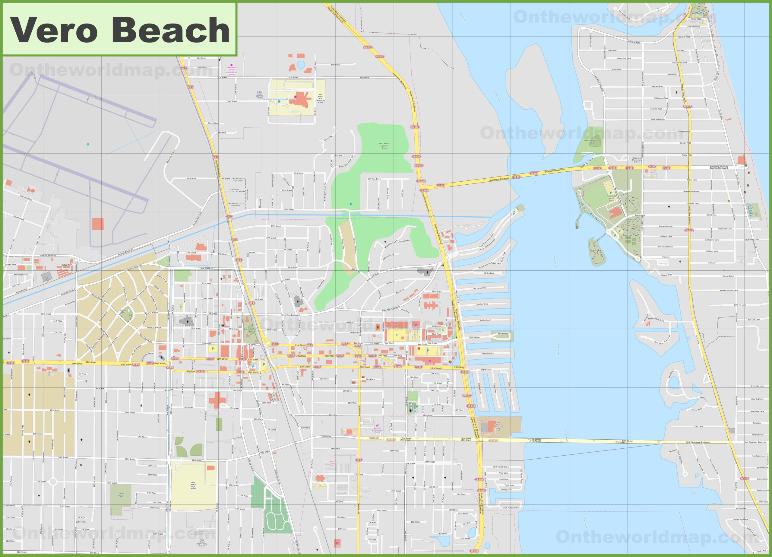 Large Detailed Map Of Vero Beach - Ontheworldmap throughout Map Of Florida Showing Vero Beach