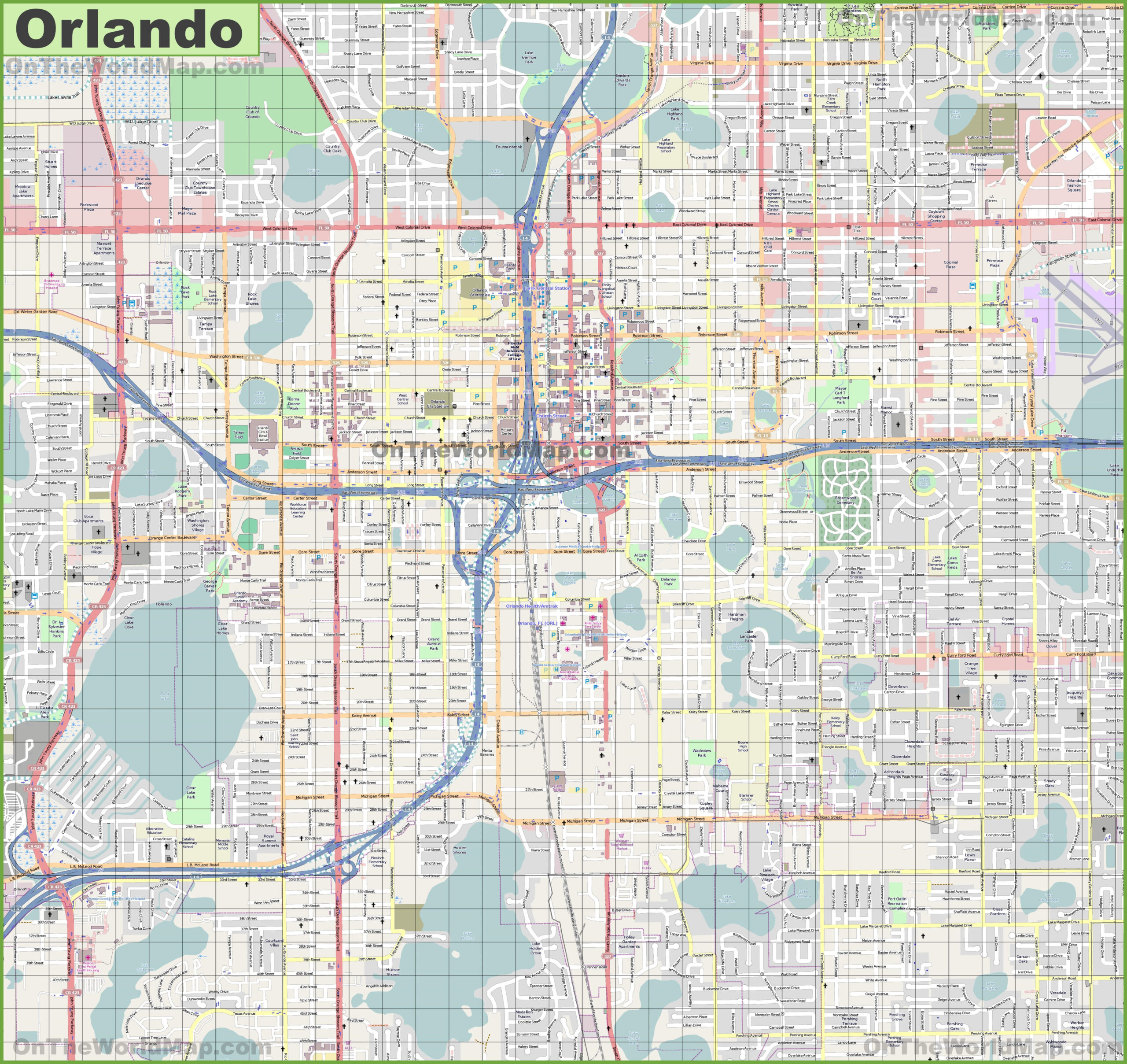 Large Detailed Street Map Of Orlando - Ontheworldmap throughout Road Map of Orlando Florida
